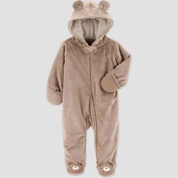 Carters Cozy Tan Kids One Piece Size 9 M - Picture 3 of 9